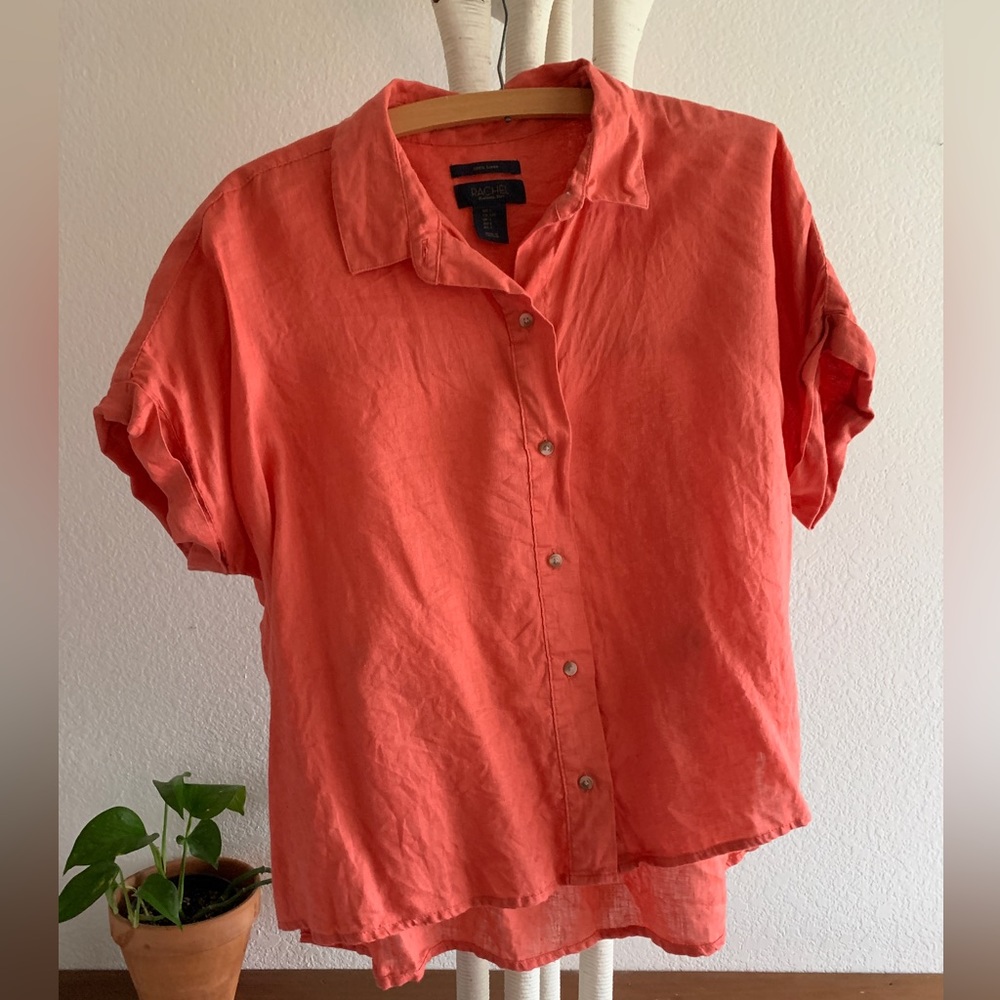 RACHEL Rachel Roy linen buttondown short sleeve top Sz L